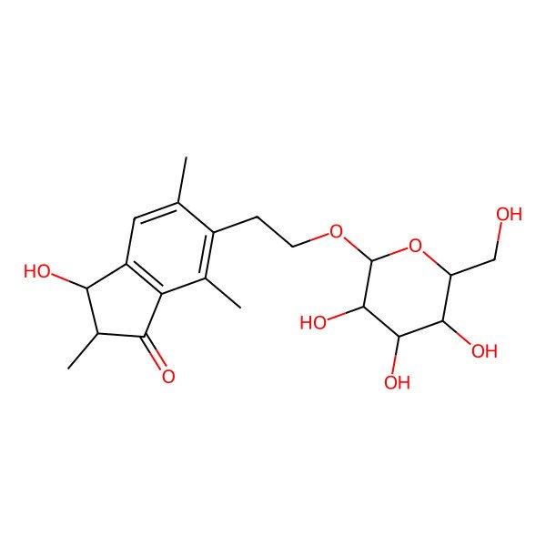 2D Structure of (2S,3R)-3-hydroxy-2,5,7-trimethyl-6-[2-[(2R,3R,4S,5S,6R)-3,4,5-trihydroxy-6-(hydroxymethyl)oxan-2-yl]oxyethyl]-2,3-dihydroinden-1-one