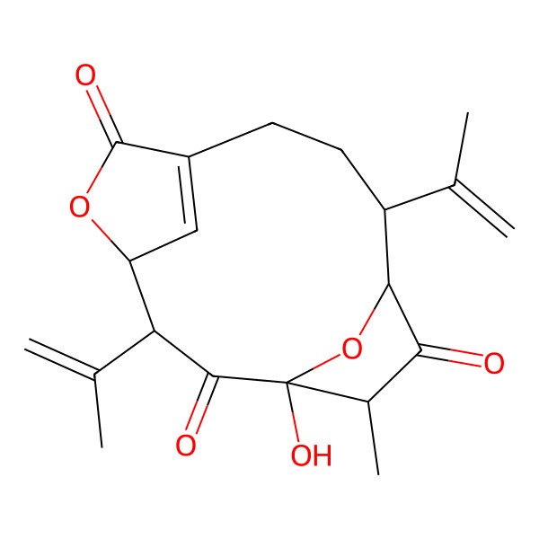 2D Structure of (1R,3R,4R,10S,11S,13S)-1-hydroxy-13-methyl-3,10-bis(prop-1-en-2-yl)-5,14-dioxatricyclo[9.2.1.14,7]pentadec-7(15)-ene-2,6,12-trione