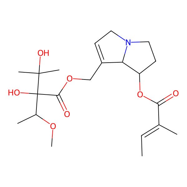 2D Structure of [(7S,8R)-7-[(Z)-2-methylbut-2-enoyl]oxy-5,6,7,8-tetrahydro-3H-pyrrolizin-1-yl]methyl (2R)-2,3-dihydroxy-2-[(1R)-1-methoxyethyl]-3-methylbutanoate