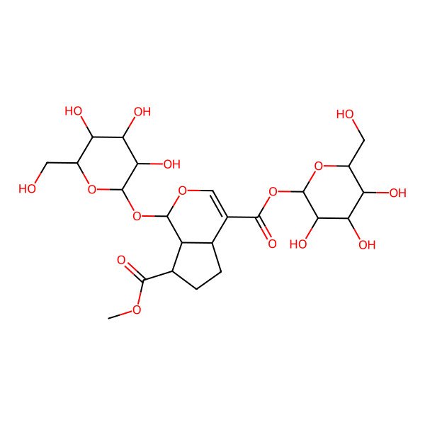 2D Structure of (1S)-1alpha-(beta-D-Glucopyranosyloxy)-1,4aalpha,5,6,7,7aalpha-hexahydrocyclopenta[c]pyran-4,7alpha-dicarboxylic acid 4-beta-D-glucopyranosyl 7-methyl ester