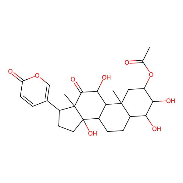 2D Structure of 2alpha-Acetoxy-3beta,4beta,11alpha,14beta-tetrahydroxy-12-oxo-20,21,22,23-tetradehydro-5alpha-bufanolide