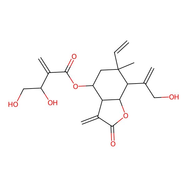 2D Structure of [(3aR,4S,6S,7R,7aR)-6-ethenyl-7-(3-hydroxyprop-1-en-2-yl)-6-methyl-3-methylidene-2-oxo-4,5,7,7a-tetrahydro-3aH-1-benzofuran-4-yl] (3R)-3,4-dihydroxy-2-methylidenebutanoate