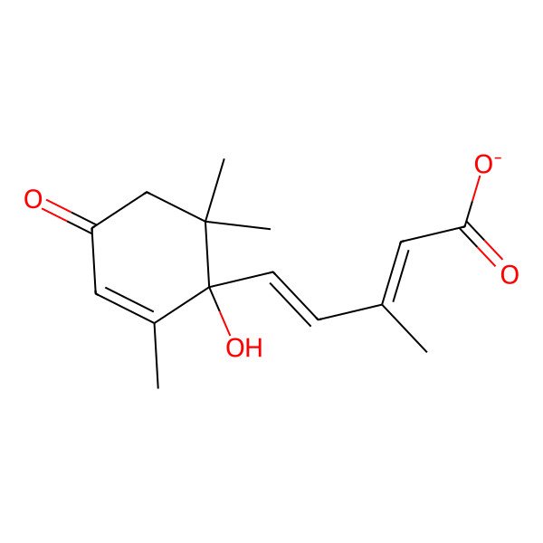 2D Structure of (2Z,4E)-5-[(1S)-1-hydroxy-2,6,6-trimethyl-4-oxocyclohex-2-en-1-yl]-3-methylpenta-2,4-dienoate