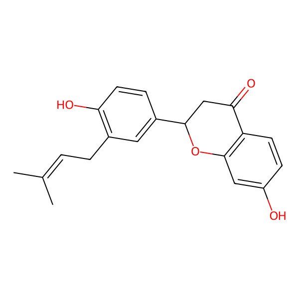 2D Structure of 4H-1-Benzopyran-4-one, 2,3-dihydro-7-hydroxy-2-[4-hydroxy-3-(3-methyl-2-buten-1-yl)phenyl]-, (2S)-