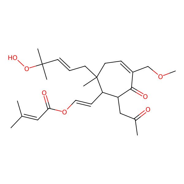 2D Structure of [(E)-2-[(1S,2S,7R)-2-[(E)-4-hydroperoxy-4-methylpent-2-enyl]-5-(methoxymethyl)-2-methyl-6-oxo-7-(2-oxopropyl)cyclohept-4-en-1-yl]ethenyl] 3-methylbut-2-enoate