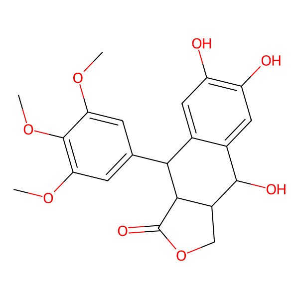 2D Structure of (3aR,4R,9R,9aR)-4,6,7-trihydroxy-9-(3,4,5-trimethoxyphenyl)-3a,4,9,9a-tetrahydro-3H-benzo[f]isobenzofuran-1-one