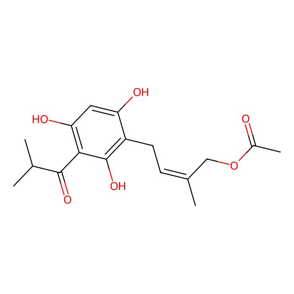 2D Structure of [(E)-2-methyl-4-[2,4,6-trihydroxy-3-(2-methylpropanoyl)phenyl]but-2-enyl] acetate