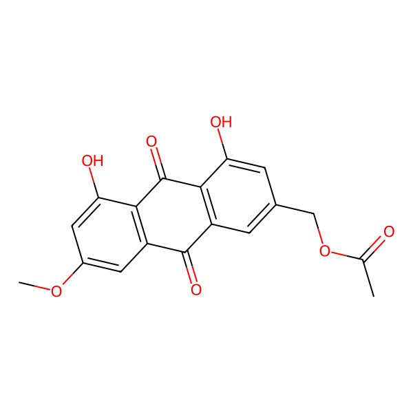 2D Structure of Acetic acid [(4,5-dihydroxy-7-methoxy-9,10-dioxo-9,10-dihydroanthracen)-2-yl]methyl ester