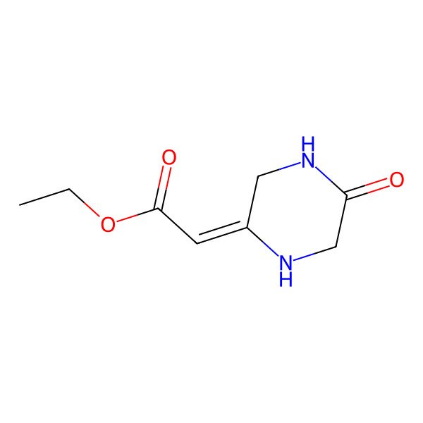 2D Structure of Acetic acid,(5-oxopiperazinylidene)-,ethyl ester,(2E)-(9ci) 2D Structure of Acetic acid,(5-oxopiperazinylidene)-,ethyl ester,(2E)-(9ci)