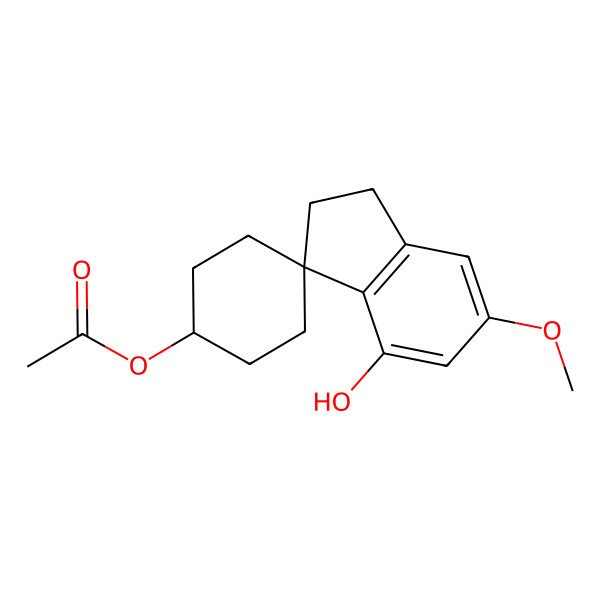 2D Structure of (4-Hydroxy-6-methoxyspiro[1,2-dihydroindene-3,4'-cyclohexane]-1'-yl) acetate