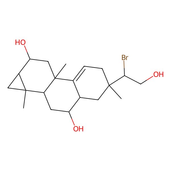 2D Structure of (1aR,betaR)-3beta,9beta-Dihydroxy-1abeta,5,7bbeta-trimethyl-1a,1balpha,2,3,3abeta,4,5,6,7b,8,9,9abeta-dodecahydro-beta-bromo-1H-cyclopropa[a]phenanthrene-5beta-ethanol