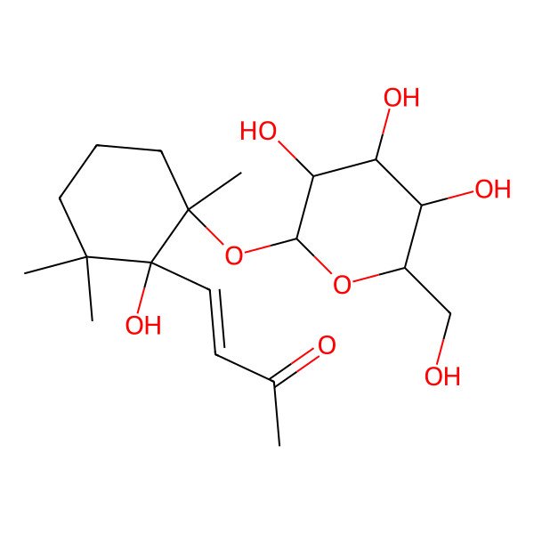 2D Structure of (E)-4-[(1R,6R)-1-hydroxy-2,2,6-trimethyl-6-[(2S,3R,4R,5R,6R)-3,4,5-trihydroxy-6-(hydroxymethyl)oxan-2-yl]oxycyclohexyl]but-3-en-2-one