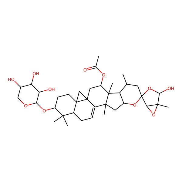 2D Structure of [(1S,1'S,2S,3'R,4R,4'R,5R,5'R,6'R,10'S,12'S,16'R,18'S,21'R)-2-hydroxy-1,4',6',12',17',17'-hexamethyl-18'-[(2S,3R,4S,5R)-3,4,5-trihydroxyoxan-2-yl]oxyspiro[3,6-dioxabicyclo[3.1.0]hexane-4,8'-9-oxahexacyclo[11.9.0.01,21.04,12.05,10.016,21]docos-13-ene]-3'-yl] acetate