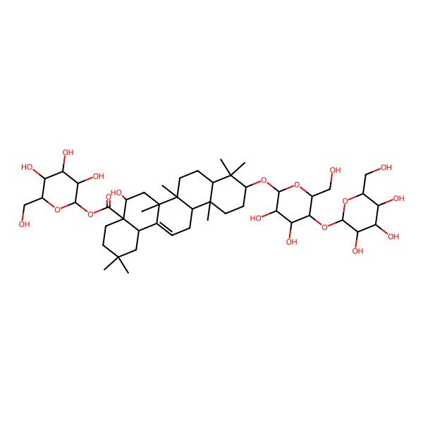 2D Structure of [(2S,3R,4S,5S,6R)-3,4,5-trihydroxy-6-(hydroxymethyl)oxan-2-yl] 10-[(2R,3R,4R,5R,6R)-3,4-dihydroxy-6-(hydroxymethyl)-5-[(2S,3R,4S,5S,6R)-3,4,5-trihydroxy-6-(hydroxymethyl)oxan-2-yl]oxyoxan-2-yl]oxy-5-hydroxy-2,2,6a,6b,9,9,12a-heptamethyl-1,3,4,5,6,6a,7,8,8a,10,11,12,13,14b-tetradecahydropicene-4a-carboxylate