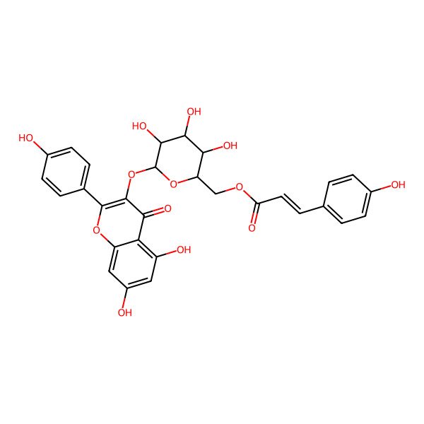2D Structure of [(2R,3S,6S)-6-[5,7-dihydroxy-2-(4-hydroxyphenyl)-4-oxochromen-3-yl]oxy-3,4,5-trihydroxyoxan-2-yl]methyl (E)-3-(4-hydroxyphenyl)prop-2-enoate