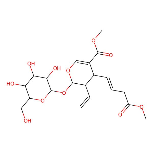 2D Structure of methyl (2S,3R,4S)-3-ethenyl-4-[(E)-4-methoxy-4-oxobut-1-enyl]-2-[(2S,3R,4S,5S,6R)-3,4,5-trihydroxy-6-(hydroxymethyl)oxan-2-yl]oxy-3,4-dihydro-2H-pyran-5-carboxylate