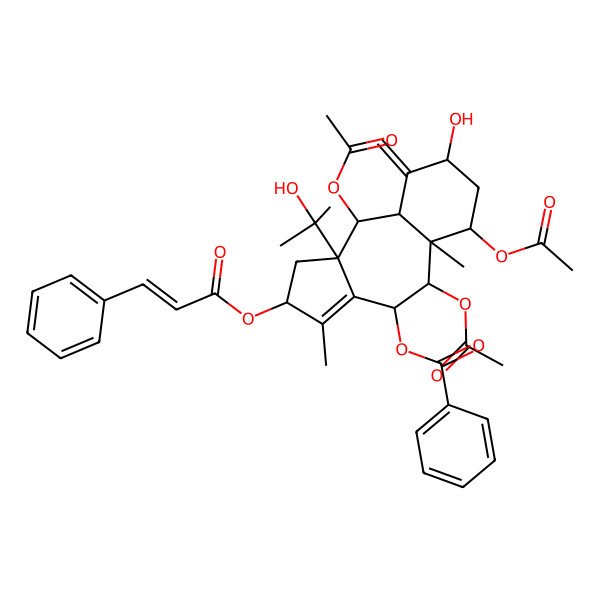 2D Structure of [(2S,4R,5R,5aS,6S,8S,9aR,10S,10aS)-5,6,10-triacetyloxy-8-hydroxy-10a-(2-hydroxypropan-2-yl)-3,5a-dimethyl-9-methylidene-2-[(E)-3-phenylprop-2-enoyl]oxy-2,4,5,6,7,8,9a,10-octahydro-1H-benzo[g]azulen-4-yl] benzoate