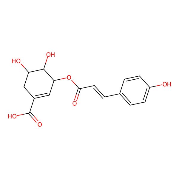 2D Structure of (3~{r},4~{s},5~{r})-3-[(~{e})-3-(4-Hydroxyphenyl)prop-2-Enoyl]oxy-4,5-Bis(Oxidanyl)cyclohexene-1-Carboxylic Acid