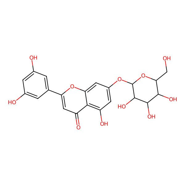 2D Structure of 2-(3,5-dihydroxyphenyl)-5-hydroxy-7-[(2S,3R,4S,5S,6R)-3,4,5-trihydroxy-6-(hydroxymethyl)oxan-2-yl]oxychromen-4-one