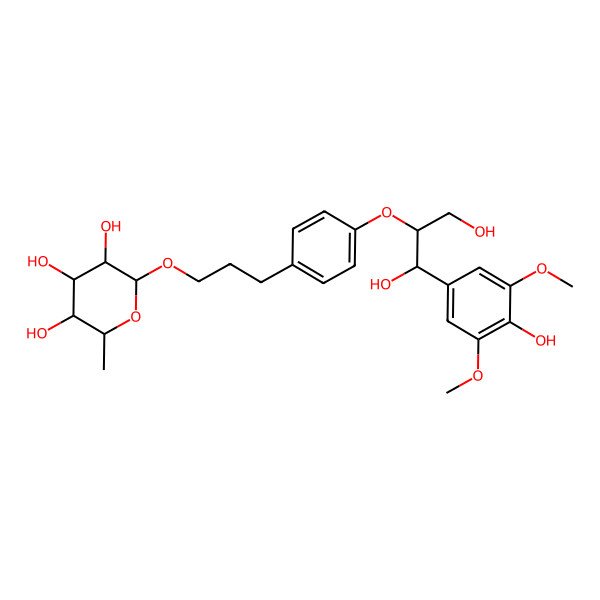 2D Structure of (2R,3R,4R,5S,6S)-2-[3-[4-[1,3-dihydroxy-1-(4-hydroxy-3,5-dimethoxyphenyl)propan-2-yl]oxyphenyl]propoxy]-6-methyloxane-3,4,5-triol