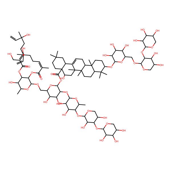 2D Structure of [(2S,3R,4S,5S,6R)-3-[(2S,3R,4S,5R,6S)-5-[(2S,3R,4S,5R)-3,5-dihydroxy-4-[(2S,3R,4S,5R)-3,4,5-trihydroxyoxan-2-yl]oxyoxan-2-yl]oxy-3,4-dihydroxy-6-methyloxan-2-yl]oxy-4,5-dihydroxy-6-[[(2R,3R,4R,5S,6S)-5-hydroxy-3-[(2E,6S)-6-hydroxy-2,6-dimethylocta-2,7-dienoyl]oxy-4-[(2E)-6-hydroxy-2-(hydroxymethyl)-6-methylocta-2,7-dienoyl]oxy-6-methyloxan-2-yl]oxymethyl]oxan-2-yl] (4aR,5R,6aR,6aS,6bR,8aR,10S,12aR,14bS)-10-[(2R,3R,4S,5S,6R)-6-[[(2S,3R,4S,5S)-4,5-dihydroxy-3-[(2S,3R,4S,5R)-3,4,5-trihydroxyoxan-2-yl]oxyoxan-2-yl]oxymethyl]-3,4,5-trihydroxyoxan-2-yl]oxy-5-hydroxy-2,2,6a,6b,9,9,12a-heptamethyl-1,3,4,5,6,6a,7,8,8a,10,11,12,13,14b-tetradecahydropicene-4a-carboxylate
