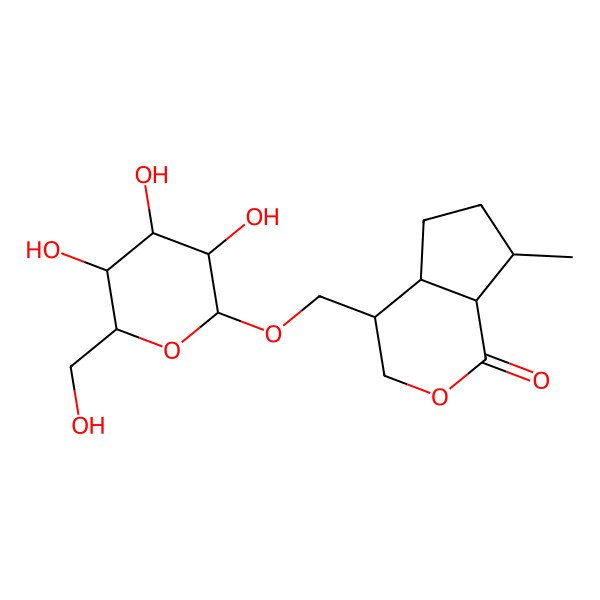 2D Structure of 7-methyl-4-[[(2S,3R,4S,5S,6R)-3,4,5-trihydroxy-6-(hydroxymethyl)oxan-2-yl]oxymethyl]-4,4a,5,6,7,7a-hexahydro-3H-cyclopenta[c]pyran-1-one
