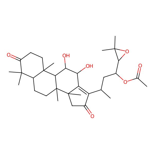 2D Structure of [(1S,3R)-3-[(5R,8S,9S,10S,11R,12S,14R)-11,12-dihydroxy-4,4,8,10,14-pentamethyl-3,16-dioxo-2,5,6,7,9,11,12,15-octahydro-1H-cyclopenta[a]phenanthren-17-yl]-1-[(2R)-3,3-dimethyloxiran-2-yl]butyl] acetate