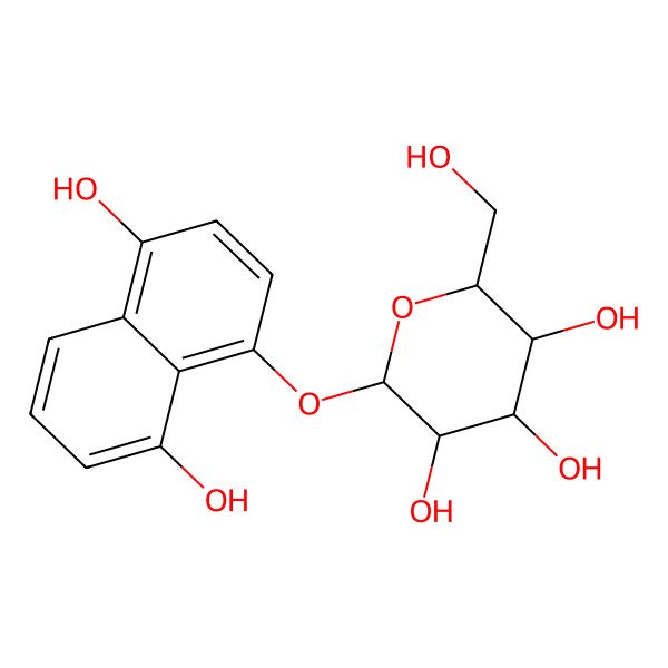 2D Structure of (2S,3R,4S,5S,6R)-2-[(4,8-dihydroxy-1-naphthyl)oxy]-6-(hydroxymethyl)tetrahydropyran-3,4,5-triol
