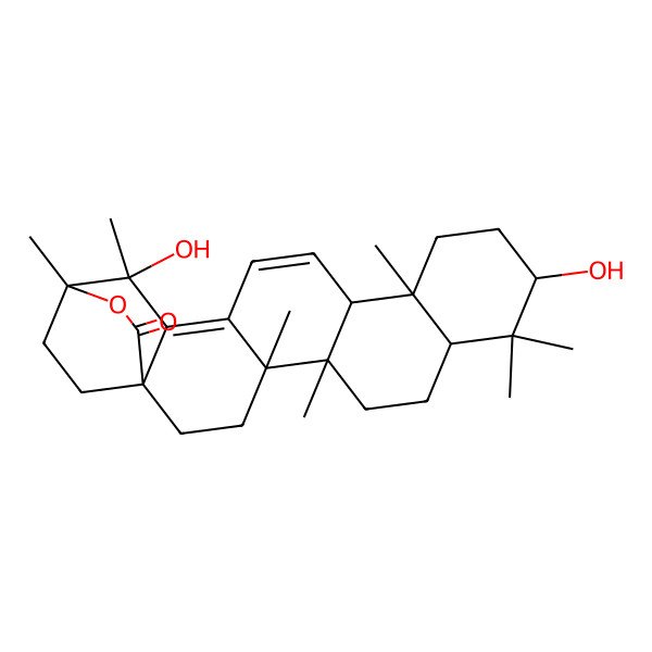 2D Structure of (1R,4S,5R,8R,10S,13S,14R,19S,20S)-10,19-dihydroxy-4,5,9,9,13,19,20-heptamethyl-21-oxahexacyclo[18.2.2.01,18.04,17.05,14.08,13]tetracosa-15,17-dien-22-one