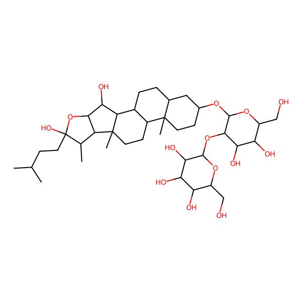 2D Structure of (2S,3R,4S,5S,6R)-2-[(2R,3R,4S,5R,6R)-2-[[(1R,2S,3S,4R,7S,8R,9S,12S,13S,16S,18R)-3,6-dihydroxy-7,9,13-trimethyl-6-(3-methylbutyl)-5-oxapentacyclo[10.8.0.02,9.04,8.013,18]icosan-16-yl]oxy]-4,5-dihydroxy-6-(hydroxymethyl)oxan-3-yl]oxy-6-(hydroxymethyl)oxane-3,4,5-triol