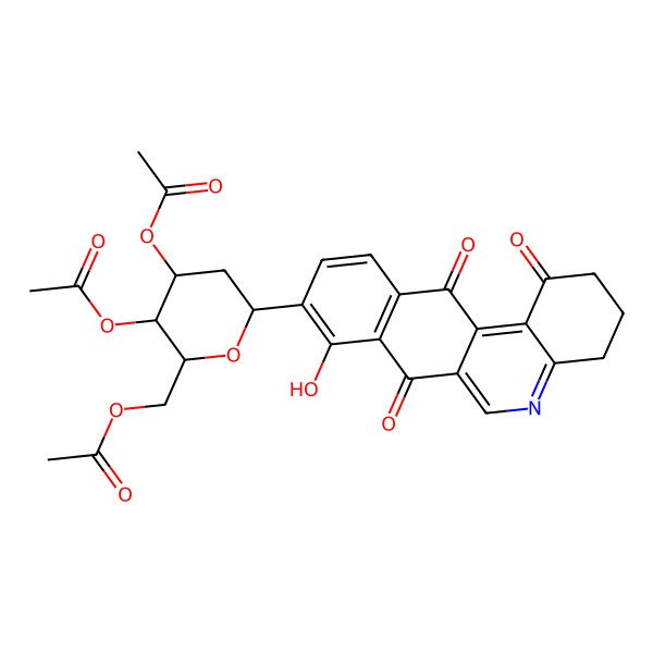 2D Structure of [3,4-diacetyloxy-6-(8-hydroxy-1,7,12-trioxo-3,4-dihydro-2H-benzo[j]phenanthridin-9-yl)oxan-2-yl]methyl acetate