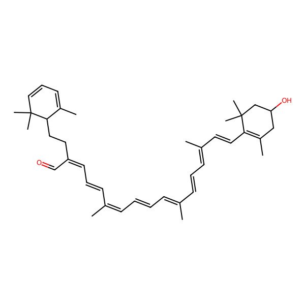 2D Structure of (2Z,4E,6E,8E,10E,12E,14E,16E)-17-[(4R)-4-hydroxy-2,6,6-trimethylcyclohexen-1-yl]-6,11,15-trimethyl-2-[2-[(1S)-2,6,6-trimethylcyclohexa-2,4-dien-1-yl]ethyl]heptadeca-2,4,6,8,10,12,14,16-octaenal