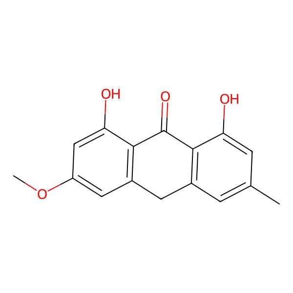 2D Structure of 1,8-Dihydroxy-3-methoxy-6-methyl-9(10H)-anthracenone