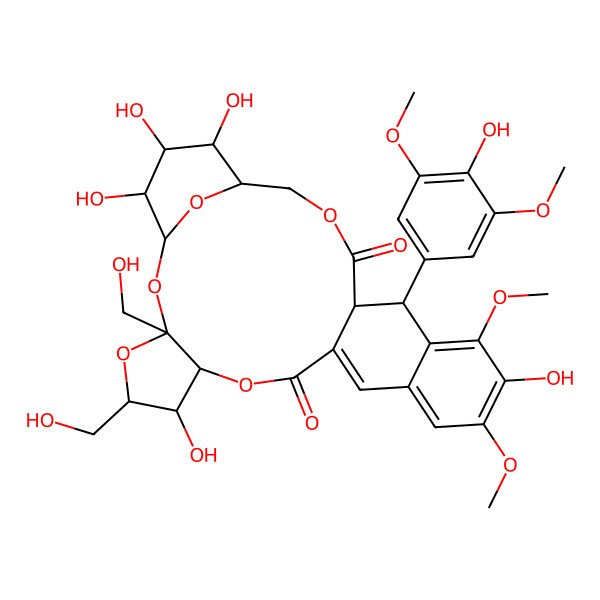 2D Structure of (1R,3S,5R,6R,7S,18S,19R,23R,24S,25S,26R)-6,15,24,25,26-pentahydroxy-18-(4-hydroxy-3,5-dimethoxyphenyl)-3,5-bis(hydroxymethyl)-14,16-dimethoxy-2,4,8,21,27-pentaoxapentacyclo[21.3.1.03,7.010,19.012,17]heptacosa-10,12,14,16-tetraene-9,20-dione