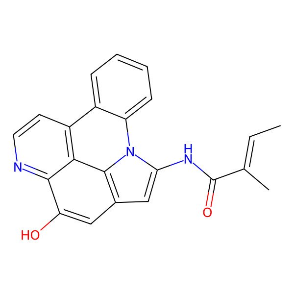 2D Structure of (E)-N-(13-hydroxy-8,15-diazapentacyclo[9.6.2.02,7.08,19.014,18]nonadeca-1(18),2,4,6,9,11(19),12,14,16-nonaen-9-yl)-2-methylbut-2-enamide