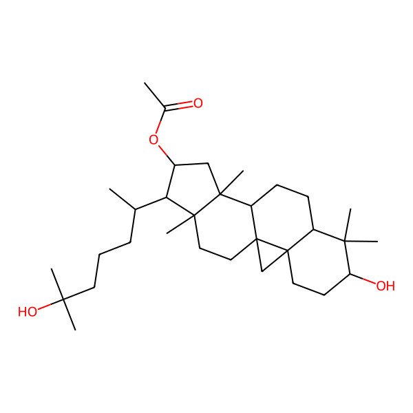 2D Structure of [(1S,3R,6S,8R,11S,12S,14R,15R,16R)-6-hydroxy-15-[(2R)-6-hydroxy-6-methylheptan-2-yl]-7,7,12,16-tetramethyl-14-pentacyclo[9.7.0.01,3.03,8.012,16]octadecanyl] acetate