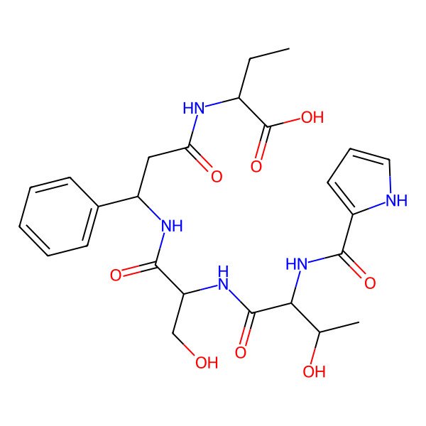 2D Structure of (2S)-2-[[3-[[(2S)-3-hydroxy-2-[[(2S,3S)-3-hydroxy-2-(1H-pyrrole-2-carbonylamino)butanoyl]amino]propanoyl]amino]-3-phenylpropanoyl]amino]butanoic acid