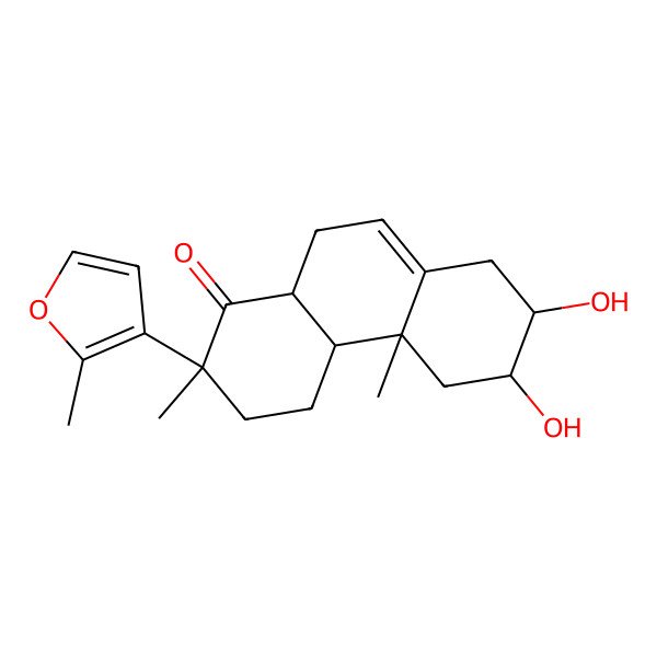 2D Structure of (2R,4aS,4bR,6R,7R,10aR)-6,7-dihydroxy-2,4b-dimethyl-2-(2-methylfuran-3-yl)-4,4a,5,6,7,8,10,10a-octahydro-3H-phenanthren-1-one 2D Structure of (2R,4aS,4bR,6R,7R,10aR)-6,7-dihydroxy-2,4b-dimethyl-2-(2-methylfuran-3-yl)-4,4a,5,6,7,8,10,10a-octahydro-3H-phenanthren-1-one