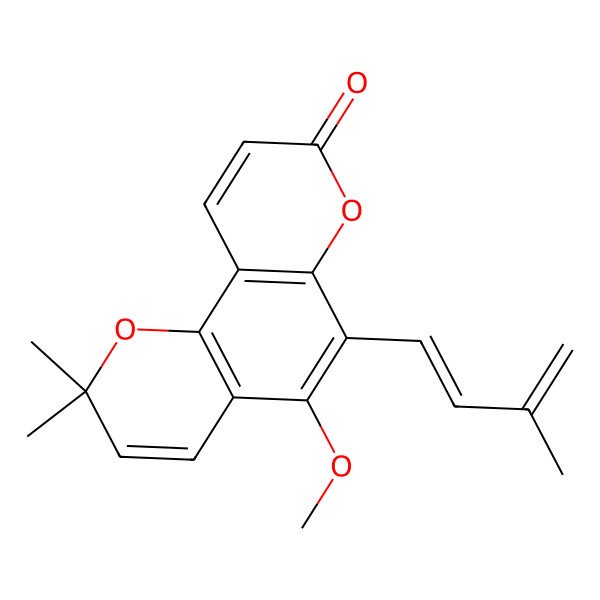 2D Structure of 5-methoxy-2,2-dimethyl-6-[(1E)-3-methylbuta-1,3-dienyl]pyrano[2,3-h]chromen-8-one