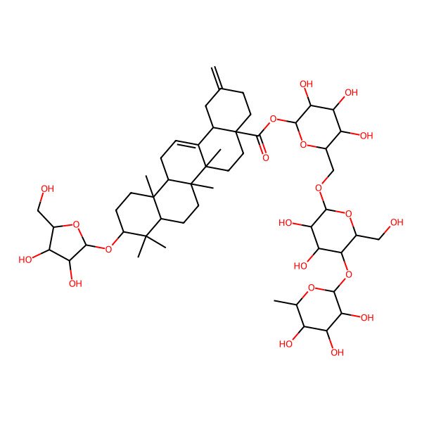 2D Structure of [(2S,3S,4R,5R,6S)-6-[[(2R,3S,4S,5R,6S)-3,4-dihydroxy-6-(hydroxymethyl)-5-[(2S,3R,4R,5S,6S)-3,4,5-trihydroxy-6-methyloxan-2-yl]oxyoxan-2-yl]oxymethyl]-3,4,5-trihydroxyoxan-2-yl] (6aS)-10-[(2R,3R,4R,5S)-3,4-dihydroxy-5-(hydroxymethyl)oxolan-2-yl]oxy-6a,6b,9,9,12a-pentamethyl-2-methylidene-1,3,4,5,6,6a,7,8,8a,10,11,12,13,14b-tetradecahydropicene-4a-carboxylate