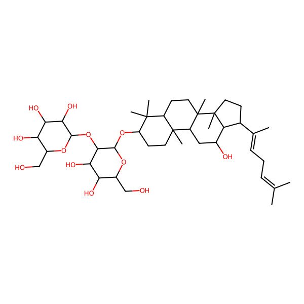 2D Structure of (2S,3R,4S,5S,6R)-2-[(2R,3R,4S,5S,6R)-4,5-dihydroxy-6-(hydroxymethyl)-2-[[(3S,5R,8R,9R,10R,12R,13R,14R,17S)-12-hydroxy-4,4,8,10,14-pentamethyl-17-[(2Z)-6-methylhepta-2,5-dien-2-yl]-2,3,5,6,7,9,11,12,13,15,16,17-dodecahydro-1H-cyclopenta[a]phenanthren-3-yl]oxy]oxan-3-yl]oxy-6-(hydroxymethyl)oxane-3,4,5-triol