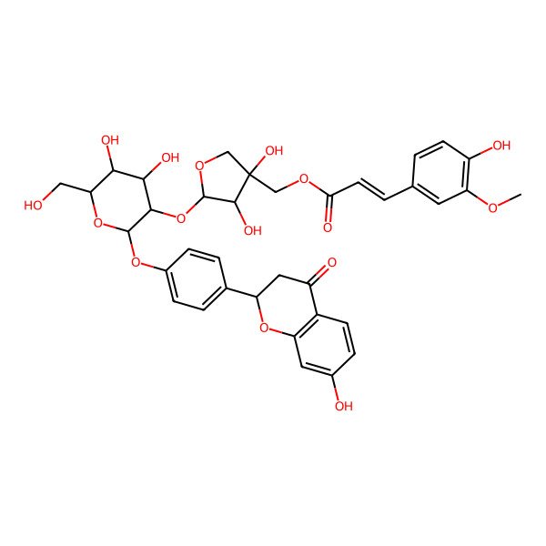 2D Structure of [(3S,4R,5S)-5-[(2S,3R,4S,5S,6R)-4,5-dihydroxy-6-(hydroxymethyl)-2-[4-[(2R)-7-hydroxy-4-oxo-2,3-dihydrochromen-2-yl]phenoxy]oxan-3-yl]oxy-3,4-dihydroxyoxolan-3-yl]methyl (E)-3-(4-hydroxy-3-methoxyphenyl)prop-2-enoate