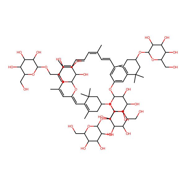 2D Structure of (2S,3R,4R,5S,6R)-2-(hydroxymethyl)-6-[[(2S,3R,4R,5S,6R)-3,4,5-trihydroxy-6-[(1Z,3Z,5E,7E,9Z,11E,13E,15Z)-4,7,12,15-tetramethyl-17-[(2S,3R,4S,5S,6R)-3,4,5-trihydroxy-6-[[(2R,3R,4S,5S,6R)-3,4,5-trihydroxy-6-(hydroxymethyl)oxan-2-yl]oxymethyl]oxan-2-yl]oxy-1-[2,6,6-trimethyl-4-[(2S,3S,4R,5S,6S)-3,4,5-trihydroxy-6-(hydroxymethyl)oxan-2-yl]oxycyclohexen-1-yl]-18-[2,6,6-trimethyl-4-[(2R,3R,4S,5S,6R)-3,4,5-trihydroxy-6-(hydroxymethyl)oxan-2-yl]oxycyclohexen-1-yl]octadeca-1,3,5,7,9,11,13,15,17-nonaen-2-yl]oxyoxan-2-yl]methoxy]oxane-3,4,5-triol