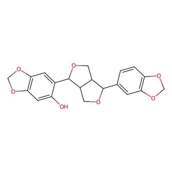 2D Structure of 6-[(3S,6S)-3-(1,3-benzodioxol-5-yl)-1,3,3a,4,6,6a-hexahydrofuro[3,4-c]furan-6-yl]-1,3-benzodioxol-5-ol