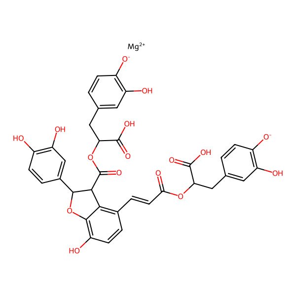 2D Structure of magnesium;4-[(2R)-2-carboxy-2-[(E)-3-[(2S,3S)-3-[(1R)-1-carboxy-2-(3-hydroxy-4-oxidophenyl)ethoxy]carbonyl-2-(3,4-dihydroxyphenyl)-7-hydroxy-2,3-dihydro-1-benzofuran-4-yl]prop-2-enoyl]oxyethyl]-2-hydroxyphenolate