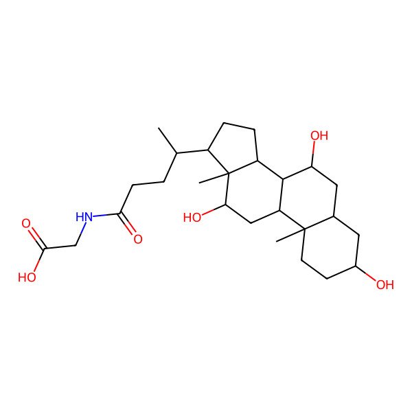 2D Structure of 2-[[(4R)-4-[(3R,5S,7R,10S,12S,13R,17R)-3,7,12-trihydroxy-10,13-dimethyl-2,3,4,5,6,7,8,9,11,12,14,15,16,17-tetradecahydro-1H-cyclopenta[a]phenanthren-17-yl]pentanoyl]amino]acetic acid