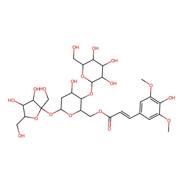 2D Structure of [(2R,3S,4R,6S)-6-[(2S,3S,4S,5R)-3,4-dihydroxy-2,5-bis(hydroxymethyl)oxolan-2-yl]oxy-4-hydroxy-3-[(2S,3R,4S,5S,6R)-3,4,5-trihydroxy-6-(hydroxymethyl)oxan-2-yl]oxyoxan-2-yl]methyl (E)-3-(4-hydroxy-3,5-dimethoxyphenyl)prop-2-enoate