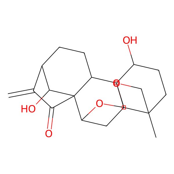 2D Structure of (5R,10R,18R,20R)-2,20-dihydroxy-5-methyl-13-methylidene-7,9-dioxahexacyclo[8.7.2.111,14.01,8.05,18.011,17]icosan-12-one