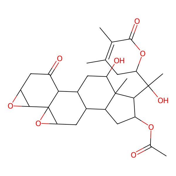 2D Structure of (20R,22R)-16beta-Acetoxy-3beta,4beta;5beta,6beta-diepoxy-12beta,20-dihydroxy-1-oxowith-24-enolide
