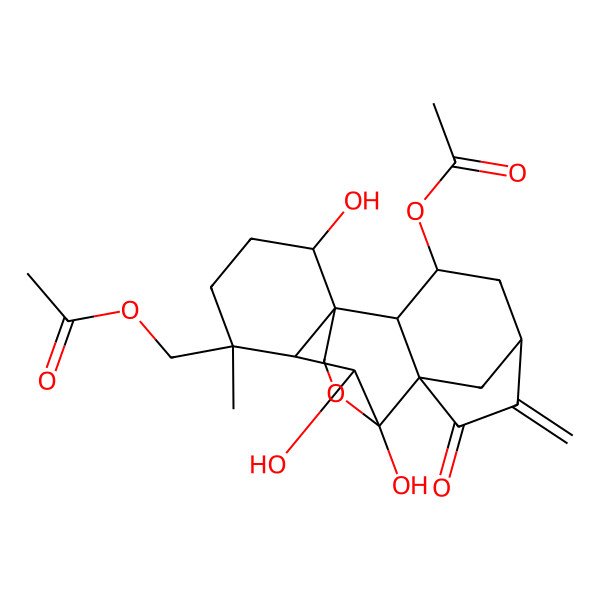 2D Structure of [(1R,2S,3R,5S,8S,9R,10S,11R,12R,15S)-3-acetyloxy-9,10,15-trihydroxy-12-methyl-6-methylidene-7-oxo-17-oxapentacyclo[7.6.2.15,8.01,11.02,8]octadecan-12-yl]methyl acetate